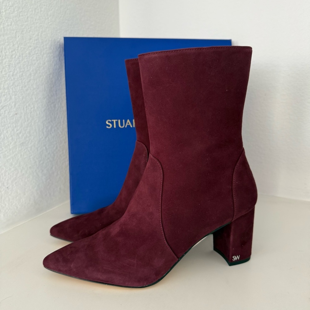 NWT Stuart Weitzman Suede Ankle Boots Booties Cabernet
